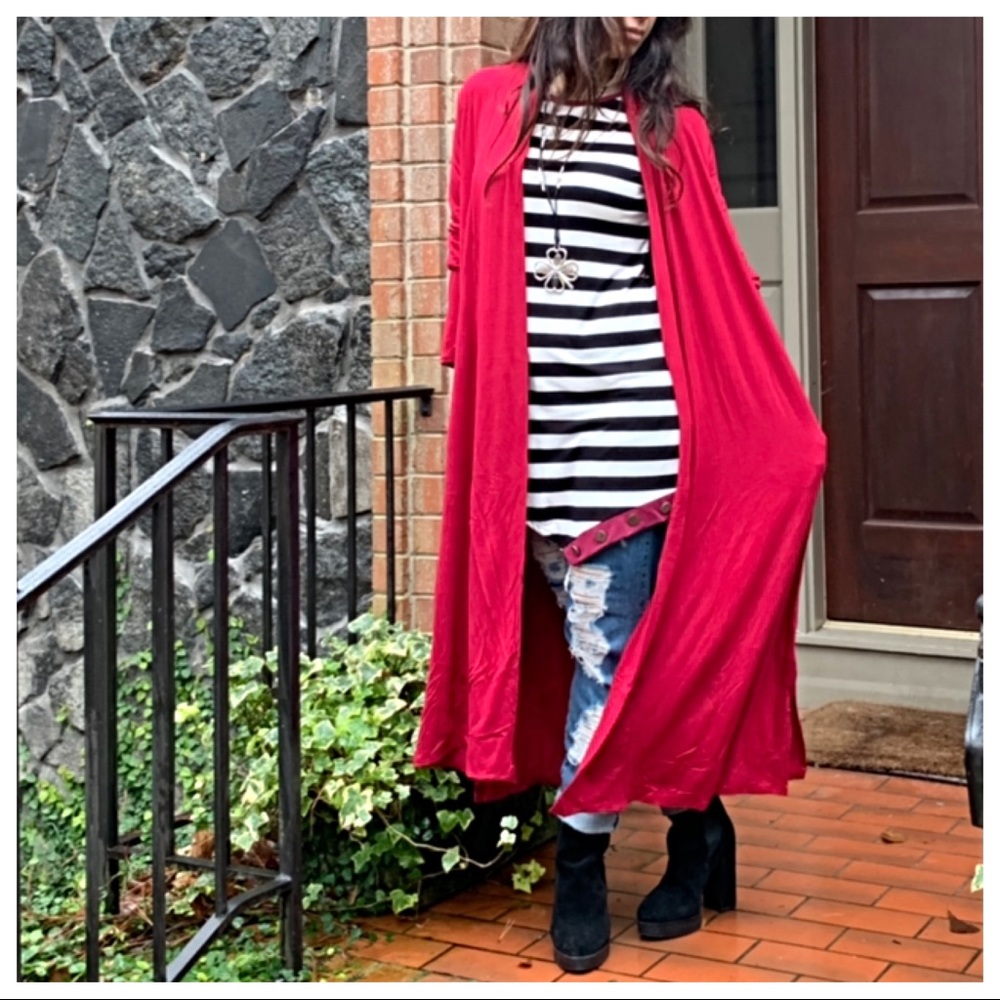 Beautiful Burgundy side pocket long duster - Picture 3 of 8
